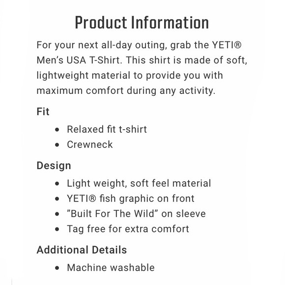 YETI Men’s White Shirt USA FISH LOGO - Picture 2 of 4